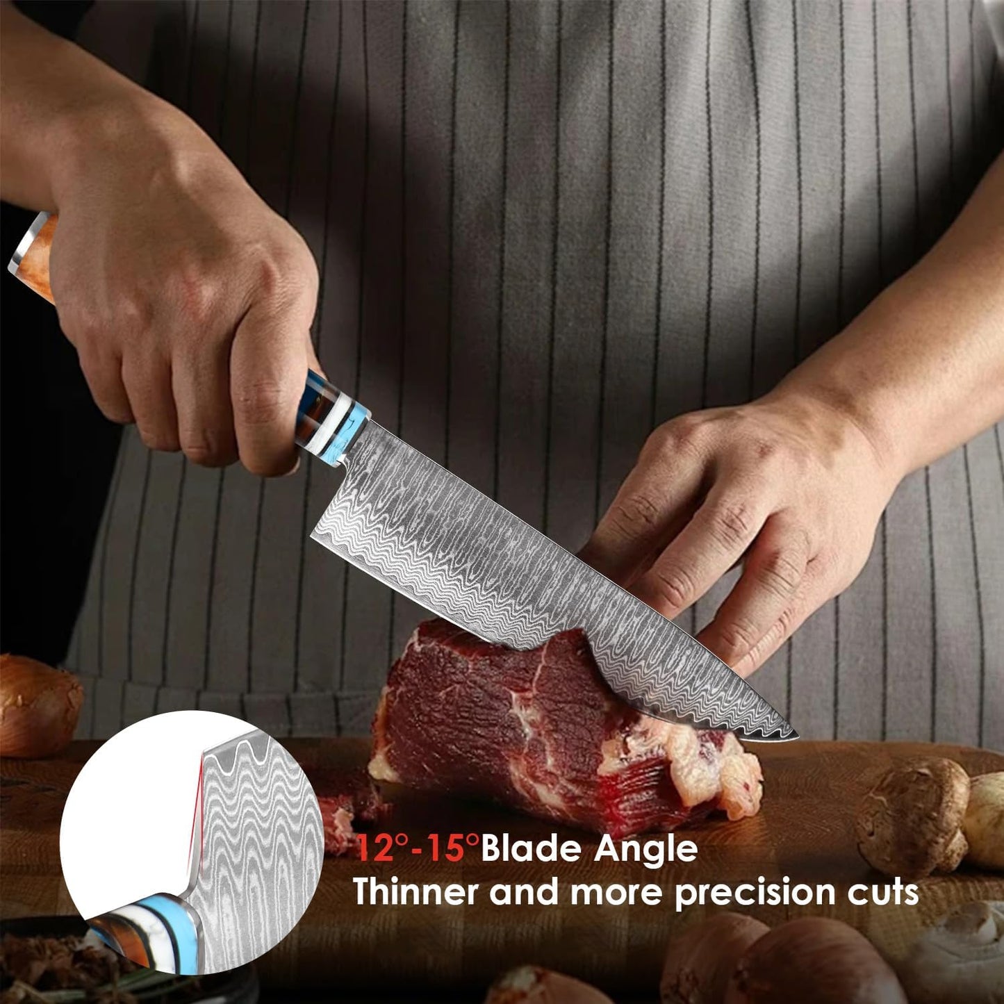 Kuwata Santoku Knife, Professional Japanese VG10 Damascus Steel Kitchen Santoku Knife, Ergonomic Wood Chef Knife Handle, Super Sharp Chefs Knives with Gift Box