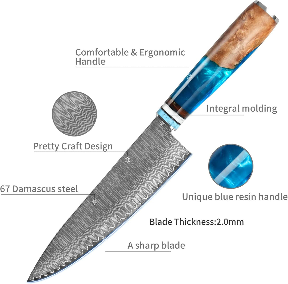 Kuwata Santoku Knife, Professional Japanese VG10 Damascus Steel Kitchen Santoku Knife, Ergonomic Wood Chef Knife Handle, Super Sharp Chefs Knives with Gift Box