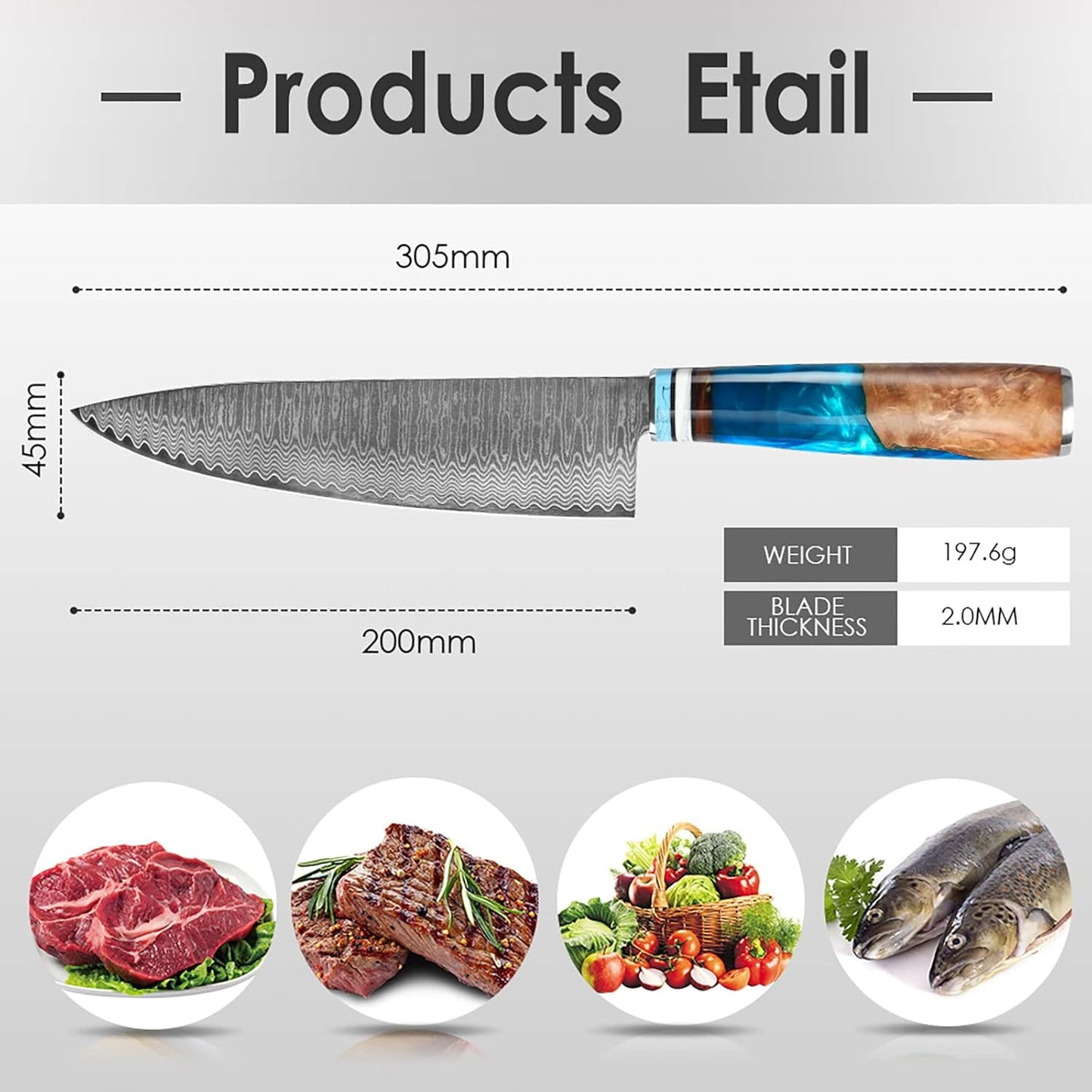 Kuwata Santoku Knife, Professional Japanese VG10 Damascus Steel Kitchen Santoku Knife, Ergonomic Wood Chef Knife Handle, Super Sharp Chefs Knives with Gift Box