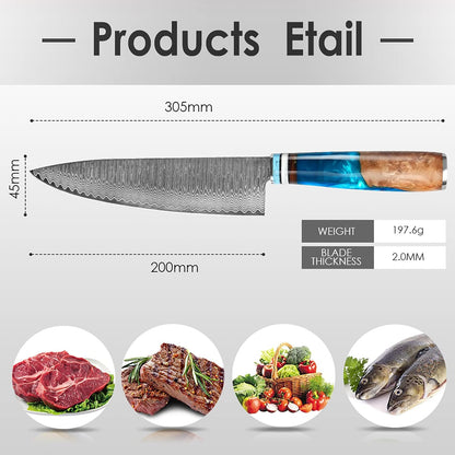 Kuwata Santoku Knife, Professional Japanese VG10 Damascus Steel Kitchen Santoku Knife, Ergonomic Wood Chef Knife Handle, Super Sharp Chefs Knives with Gift Box
