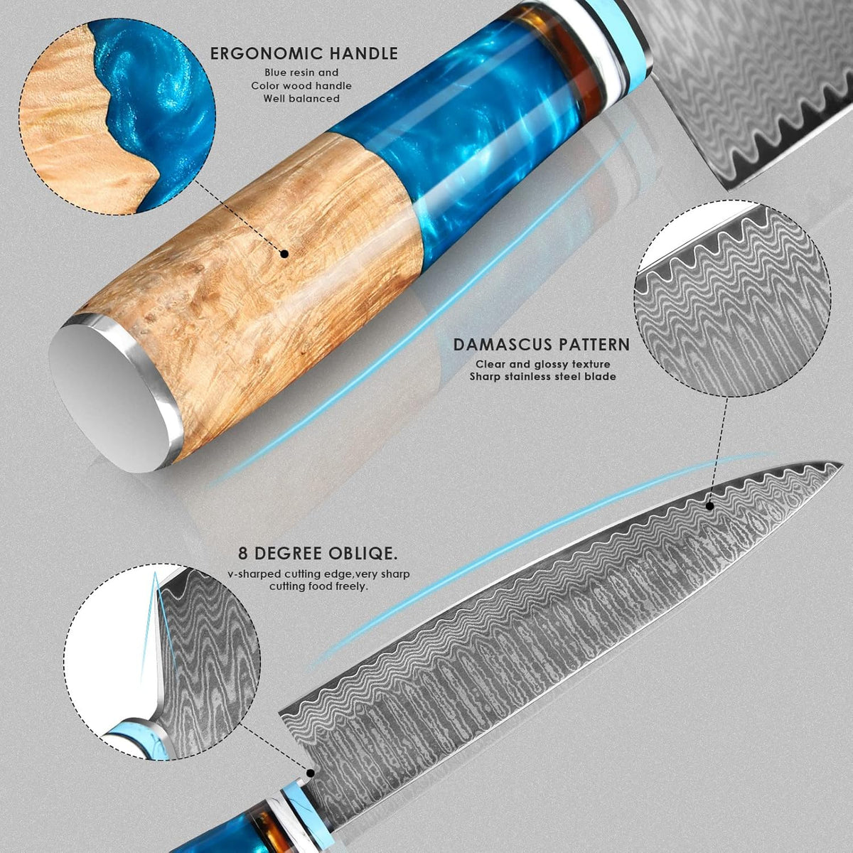 Kuwata Santoku Knife, Professional Japanese VG10 Damascus Steel Kitchen Santoku Knife, Ergonomic Wood Chef Knife Handle, Super Sharp Chefs Knives with Gift Box