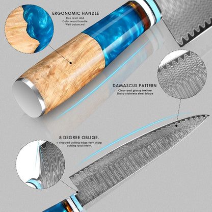 Kuwata Santoku Knife, Professional Japanese VG10 Damascus Steel Kitchen Santoku Knife, Ergonomic Wood Chef Knife Handle, Super Sharp Chefs Knives with Gift Box