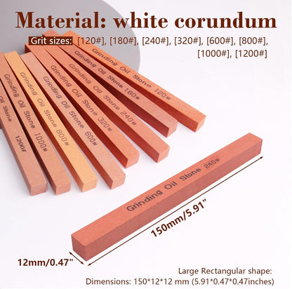 Sharpening Stone Set,8pcs Rectangular Sanding Sticks Knife White Corundum Oil Stone for Knife,Most DIY Bladed&Cutting Tool-120#,180#,240#,320#,600#,800#,1000#,1200#(5.91x0.47x0.47inch)