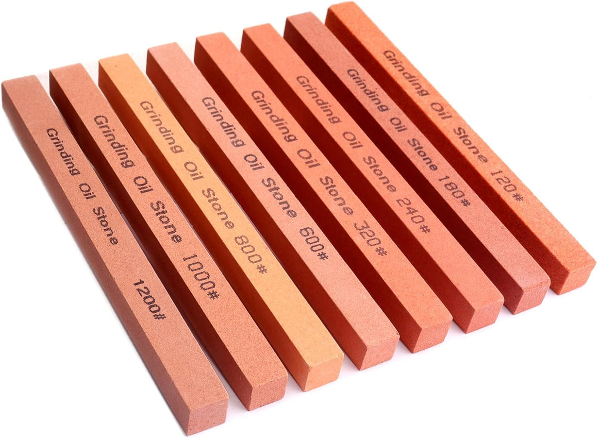 Sharpening Stone Set,8pcs Rectangular Sanding Sticks Knife White Corundum Oil Stone for Knife,Most DIY Bladed&Cutting Tool-120#,180#,240#,320#,600#,800#,1000#,1200#(5.91x0.47x0.47inch)