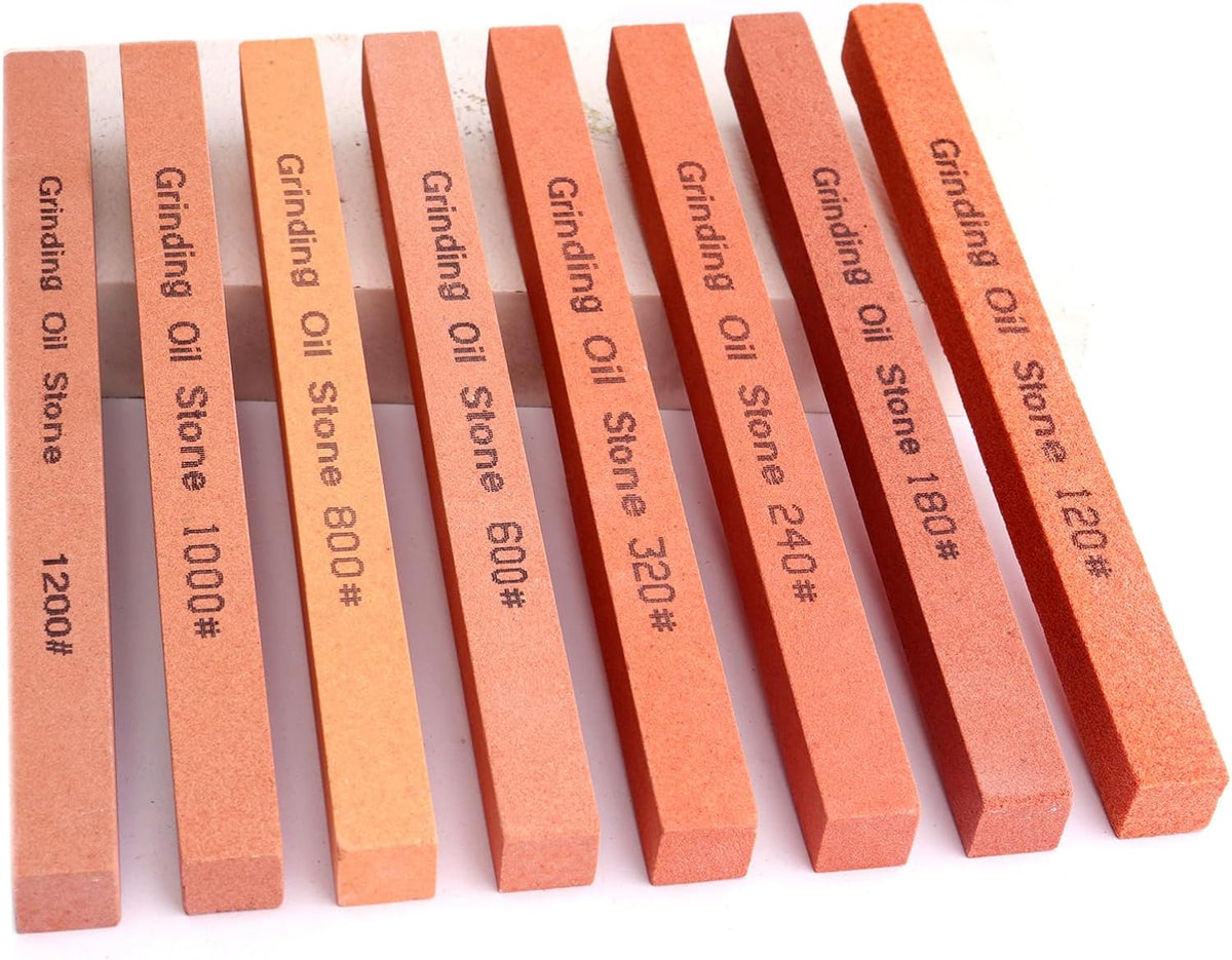 Sharpening Stone Set,8pcs Rectangular Sanding Sticks Knife White Corundum Oil Stone for Knife,Most DIY Bladed&Cutting Tool-120#,180#,240#,320#,600#,800#,1000#,1200#(5.91x0.47x0.47inch)
