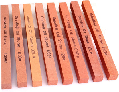 Sharpening Stone Set,8pcs Rectangular Sanding Sticks Knife White Corundum Oil Stone for Knife,Most DIY Bladed&Cutting Tool-120#,180#,240#,320#,600#,800#,1000#,1200#(5.91x0.47x0.47inch)