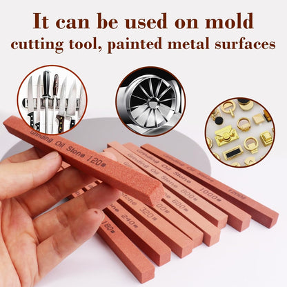 Sharpening Stone Set,8pcs Rectangular Sanding Sticks Knife White Corundum Oil Stone for Knife,Most DIY Bladed&Cutting Tool-120#,180#,240#,320#,600#,800#,1000#,1200#(5.91x0.47x0.47inch)