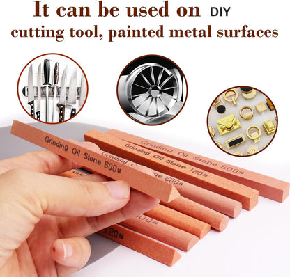 Sharpening Stone Set,8pcs Rectangular Sanding Sticks Knife White Corundum Oil Stone for Knife,Most DIY Bladed&Cutting Tool-120#,180#,240#,320#,600#,800#,1000#,1200#(5.91x0.47x0.47inch)