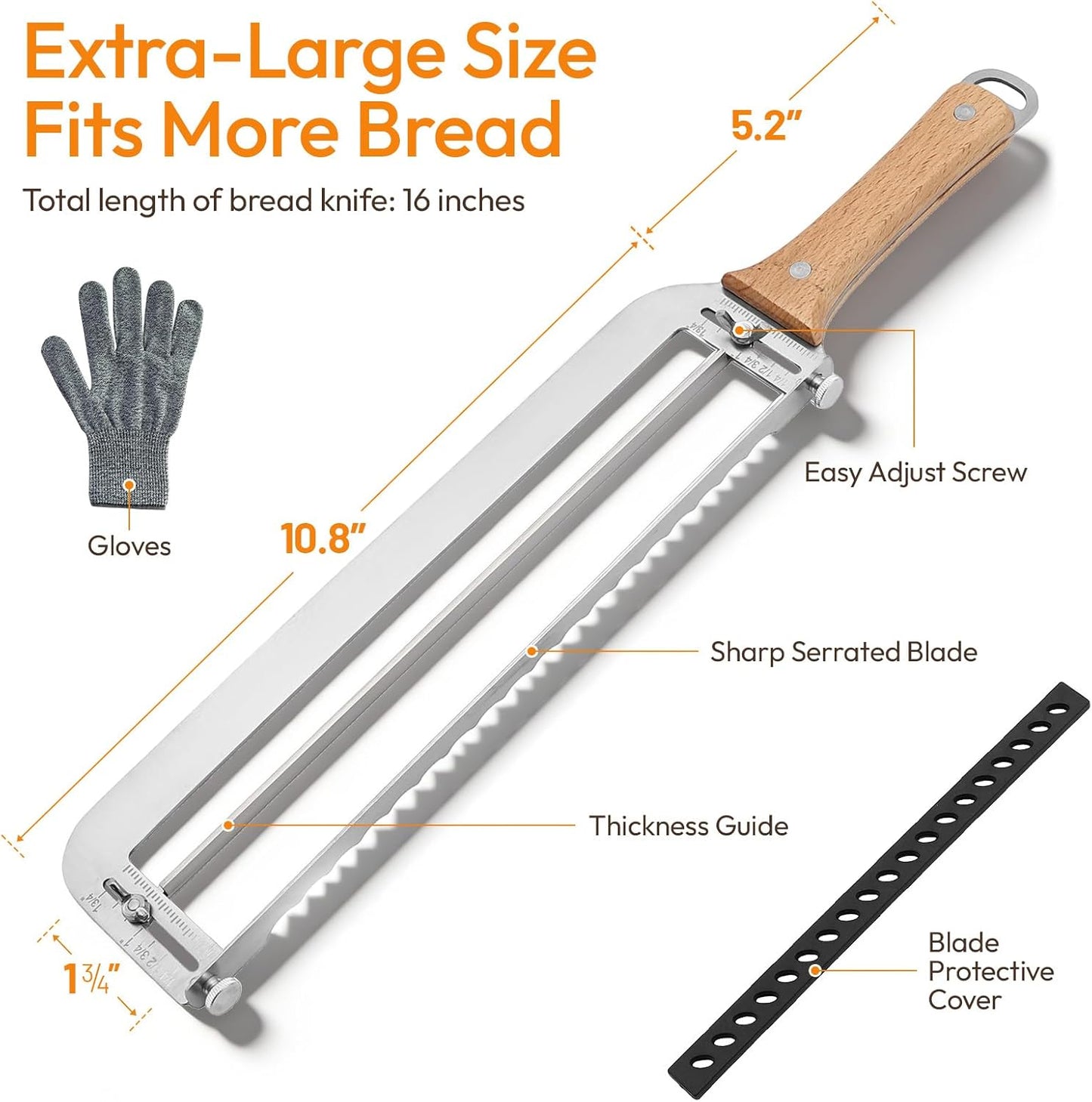 Adjustable Bread Slicer for Homemade Bread - Sourdough Bread Knife with Precision Thickness Guide & Serrated Stainless Blade, Manual Bow Bread Cutter for Bagels & Baguettes, Ideal Baker Gift