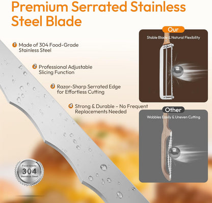 Adjustable Bread Slicer for Homemade Bread - Sourdough Bread Knife with Precision Thickness Guide & Serrated Stainless Blade, Manual Bow Bread Cutter for Bagels & Baguettes, Ideal Baker Gift