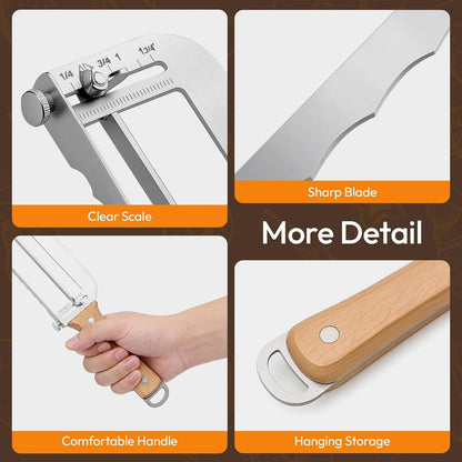 Adjustable Bread Slicer for Homemade Bread - Sourdough Bread Knife with Precision Thickness Guide & Serrated Stainless Blade, Manual Bow Bread Cutter for Bagels & Baguettes, Ideal Baker Gift