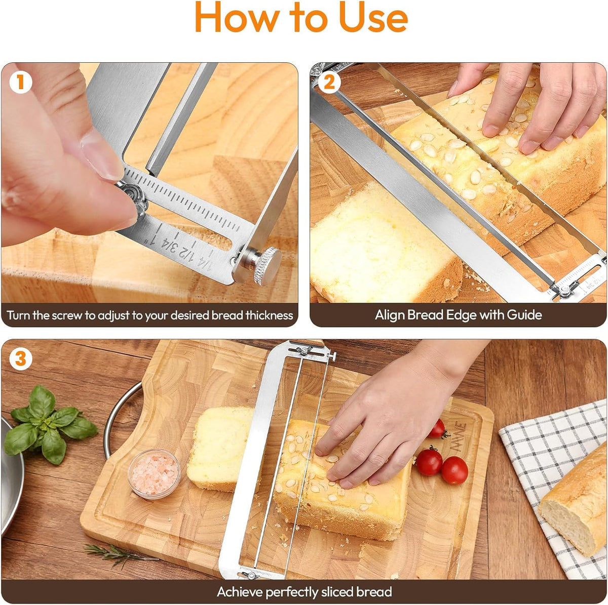 Adjustable Bread Slicer for Homemade Bread - Sourdough Bread Knife with Precision Thickness Guide & Serrated Stainless Blade, Manual Bow Bread Cutter for Bagels & Baguettes, Ideal Baker Gift