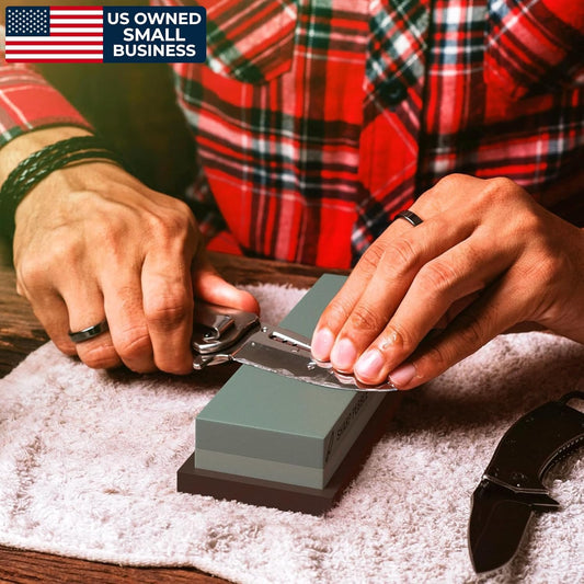 Whetstone Knife Sharpening Stone Kit - 2 Sided 400/1000 Grit | Razor Sharp Edges at Home - Wet Stone Kitchen Knife Sharpener with Flattening Stone, NonSlip Rubber Base & Angle Guide