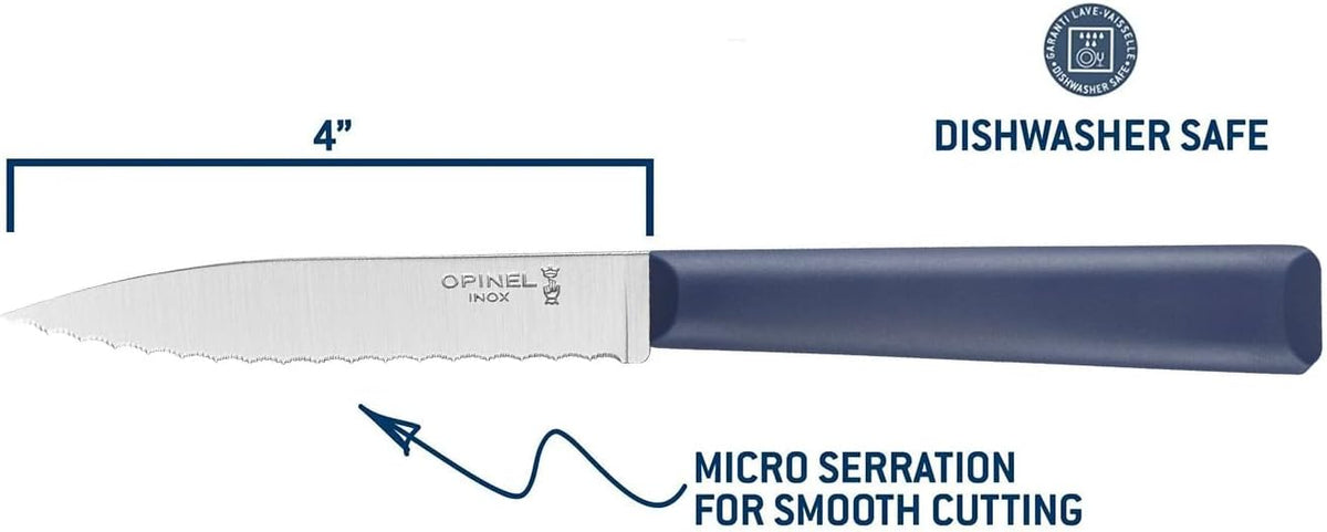 Les Essentials+ No. 313 Serrated Paring Knife, Corrosion Resistant + Dishwasher Safe, Made in France, Blue