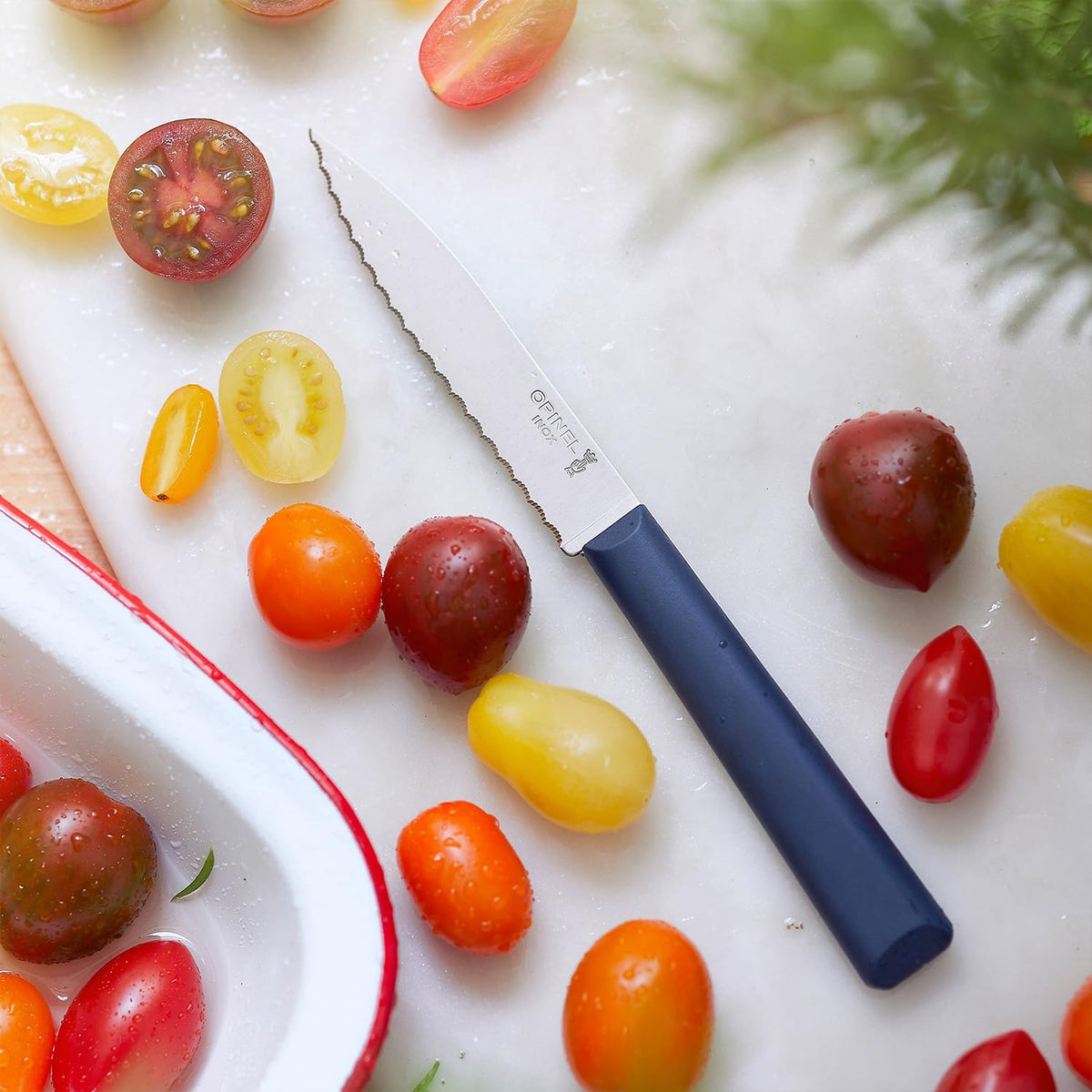Les Essentials+ No. 313 Serrated Paring Knife, Corrosion Resistant + Dishwasher Safe, Made in France, Blue