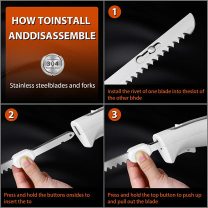 Electric Knife, Electric Carving Knife Set with Two Serrated Stainless Steel Blades, Carving Fork, with Non Slip Handle, Safety Lock and Storage Case for Meat, Bread Fish,Other and Foods.