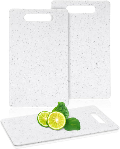 2 Pcs Small Cutting Board for Kitchen Mini Plastic Cutting Board Set Bar Dishwasher Safe Granite Color Food for Camping Food Fruits Prep Vegetables Easy Grip(6" x 10",White)
