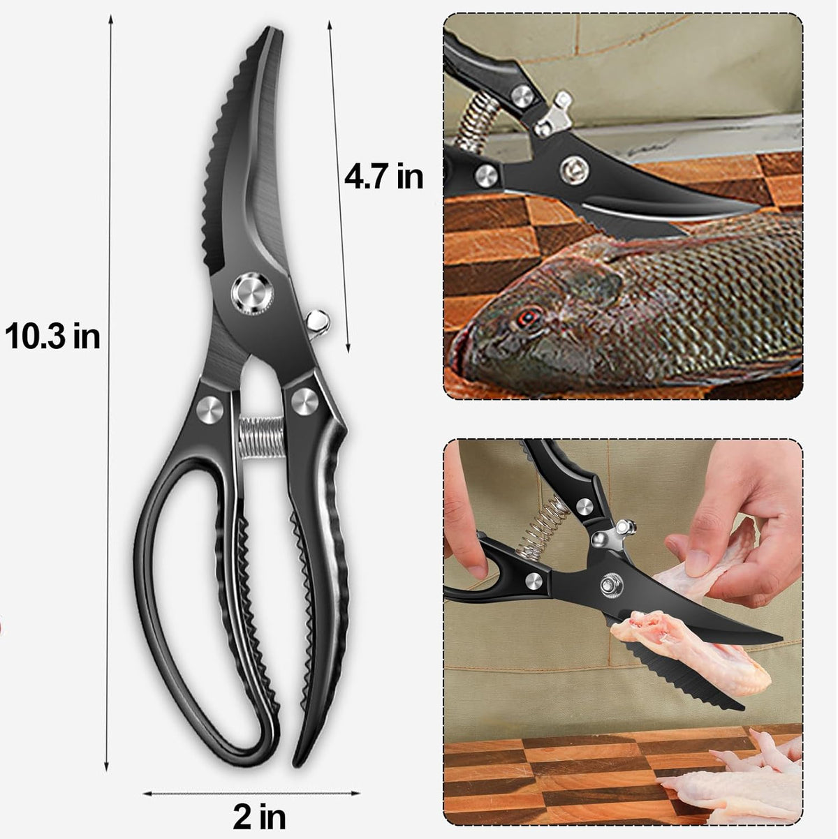 Heavy Duty Poultry Shears, Automatic Retractable Poultry Shears with Non-slip Handle and Safety Lock, Thickened Multi-purpose Kitchen Scissors for Chicken, Meat, Turkey, Fish, Nuts, Vegetables