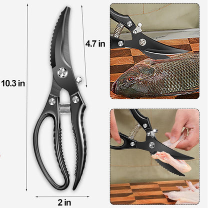 Heavy Duty Poultry Shears, Automatic Retractable Poultry Shears with Non-slip Handle and Safety Lock, Thickened Multi-purpose Kitchen Scissors for Chicken, Meat, Turkey, Fish, Nuts, Vegetables