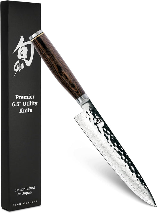 Premier 6.5" Utility Knife, Handcrafted Japanese Knife, VG-MAX Core with Damascus Stainless Steel Cladding, Pakkawood Handle, Precision and Sharpness for Professional and Home Chefs