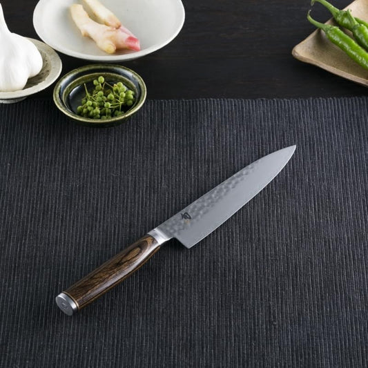 Premier 6.5" Utility Knife, Handcrafted Japanese Knife, VG-MAX Core with Damascus Stainless Steel Cladding, Pakkawood Handle, Precision and Sharpness for Professional and Home Chefs