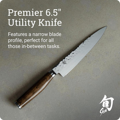 Premier 6.5" Utility Knife, Handcrafted Japanese Knife, VG-MAX Core with Damascus Stainless Steel Cladding, Pakkawood Handle, Precision and Sharpness for Professional and Home Chefs