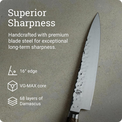 Premier 6.5" Utility Knife, Handcrafted Japanese Knife, VG-MAX Core with Damascus Stainless Steel Cladding, Pakkawood Handle, Precision and Sharpness for Professional and Home Chefs