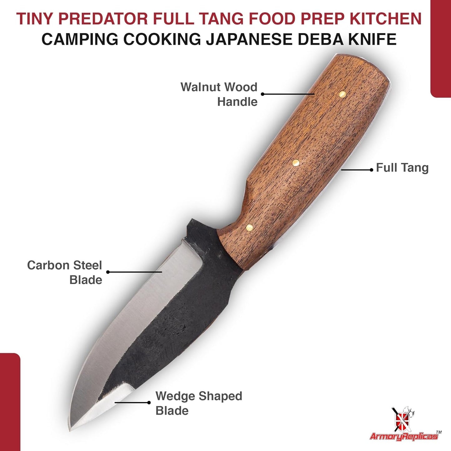 ™ Full Tang Tiny Predator Food Prep Kitchen Camping Cooking Japanese Deba Knife w/Walnut Wood & Genuine Leather