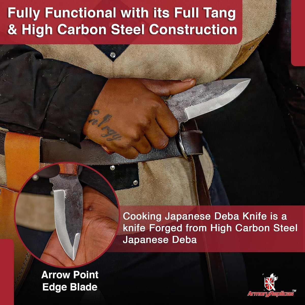 ™ Full Tang Tiny Predator Food Prep Kitchen Camping Cooking Japanese Deba Knife w/Walnut Wood & Genuine Leather