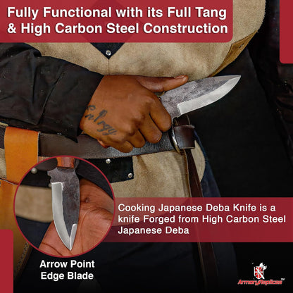 ™ Full Tang Tiny Predator Food Prep Kitchen Camping Cooking Japanese Deba Knife w/Walnut Wood & Genuine Leather