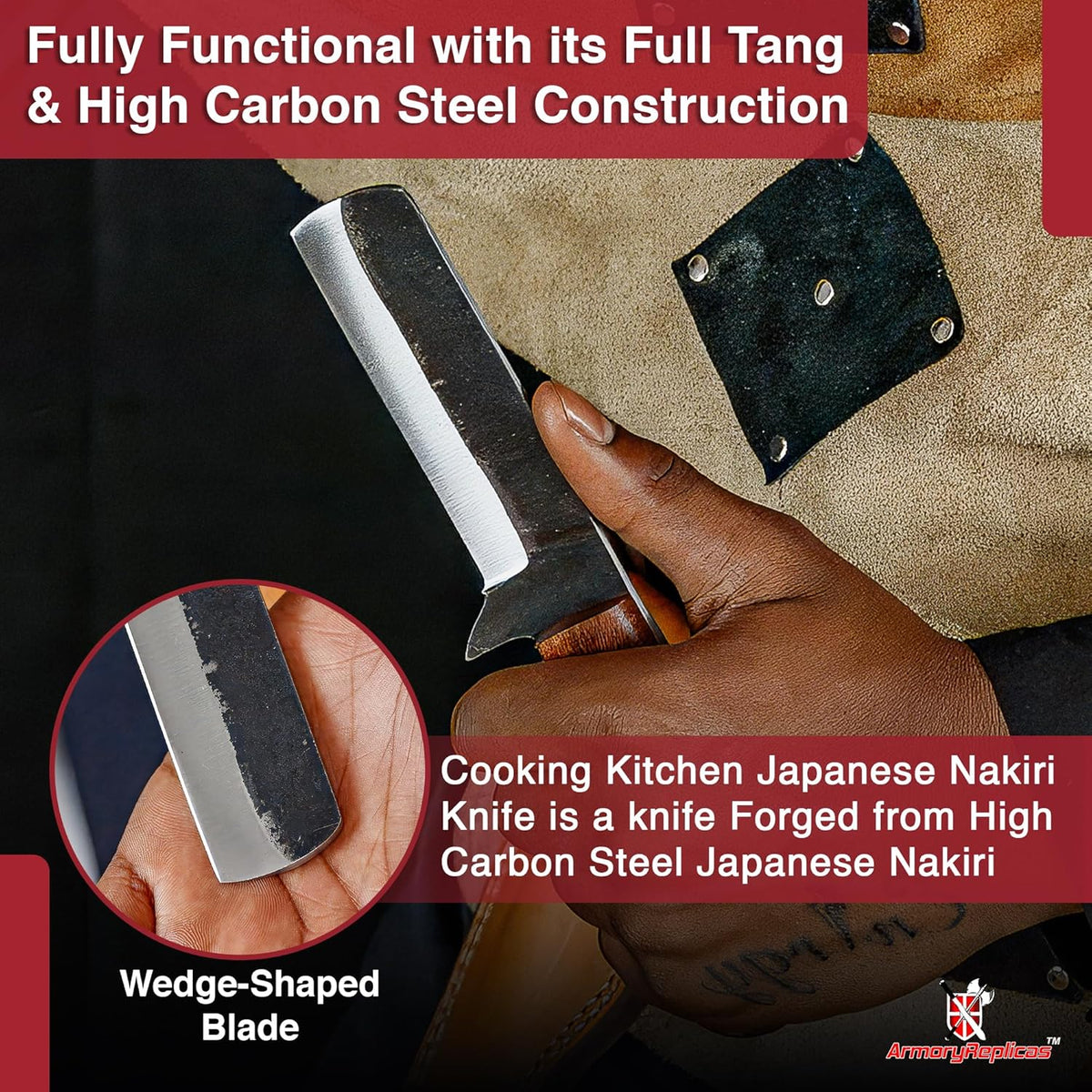 ™ Full Tang Tiny Predator Food Prep Kitchen Camping Cooking Japanese Deba Knife w/Walnut Wood & Genuine Leather