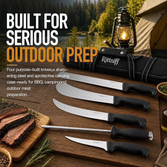 5 PCS Chef Knives with Roll Bag, Kitchen Knife Set, Sharp Stainless Steel Camping Knife for Cutting Meat, Fruits & Vegetables - Black