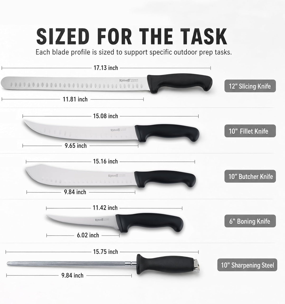 5 PCS Chef Knives with Roll Bag, Kitchen Knife Set, Sharp Stainless Steel Camping Knife for Cutting Meat, Fruits & Vegetables - Black