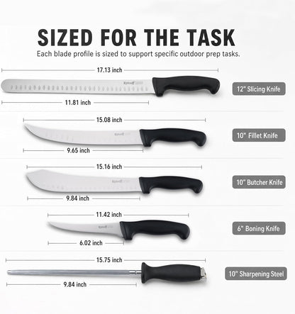5 PCS Chef Knives with Roll Bag, Kitchen Knife Set, Sharp Stainless Steel Camping Knife for Cutting Meat, Fruits & Vegetables - Black