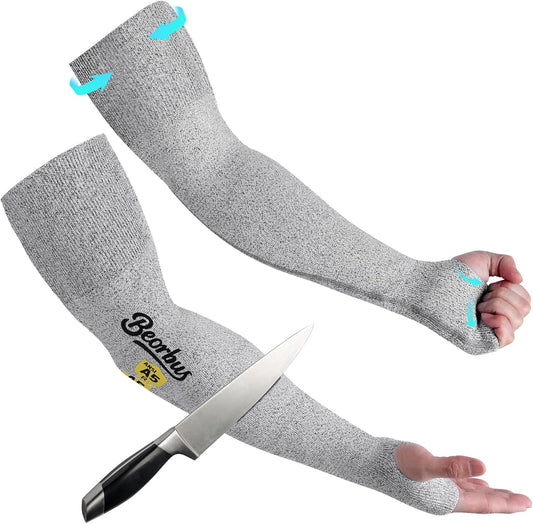 ANSI A5 Cut Resistant Arm Sleeves with Thumb Hole for Men & Women | Protective Sleeves, UV50+, High Risk Cut Protection, Gardening, Farmers Defense, Industry, for Thin Skin and Bruising