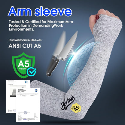 ANSI A5 Cut Resistant Arm Sleeves with Thumb Hole for Men & Women | Protective Sleeves, UV50+, High Risk Cut Protection, Gardening, Farmers Defense, Industry, for Thin Skin and Bruising