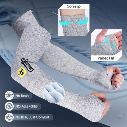ANSI A5 Cut Resistant Arm Sleeves with Thumb Hole for Men & Women | Protective Sleeves, UV50+, High Risk Cut Protection, Gardening, Farmers Defense, Industry, for Thin Skin and Bruising