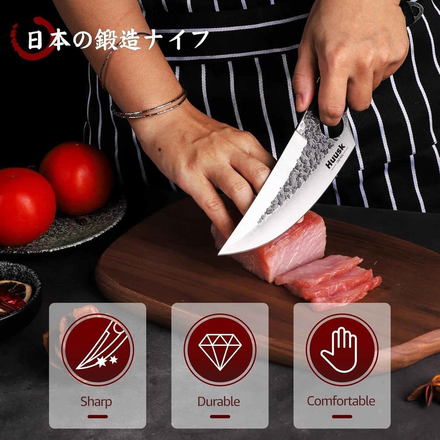 Huusk Viking Boning Knife 6 inch, Japanese Boning Knives for Meat Cutting, Full Tang Fillet Knife with Sheath, Brisket Trimming Knives for BBQ, Camping, Christmas Gift for Men and Women