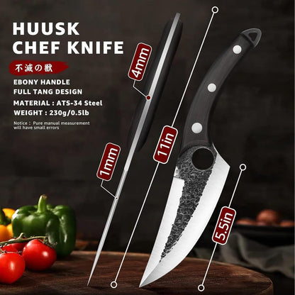 Huusk Viking Boning Knife 6 inch, Japanese Boning Knives for Meat Cutting, Full Tang Fillet Knife with Sheath, Brisket Trimming Knives for BBQ, Camping, Christmas Gift for Men and Women