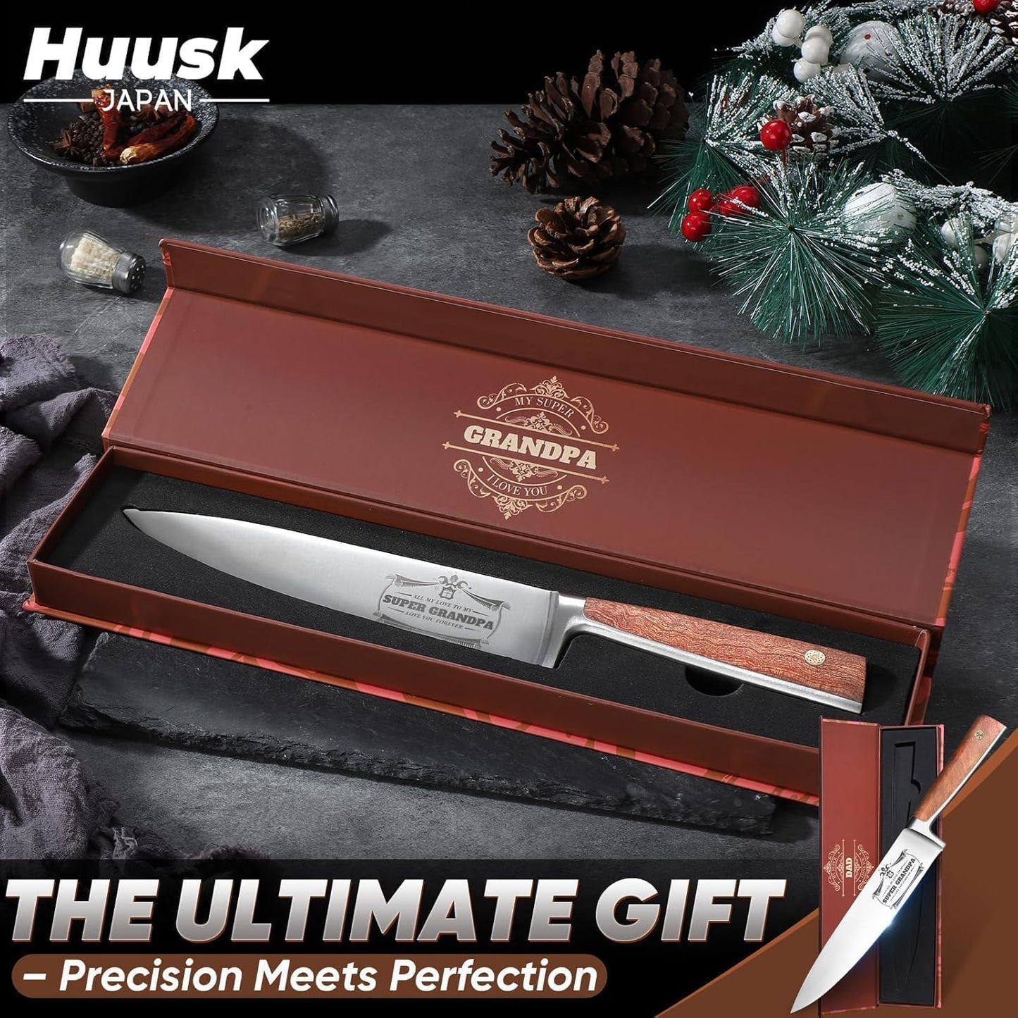 Huusk Viking Boning Knife 6 inch, Japanese Boning Knives for Meat Cutting, Full Tang Fillet Knife with Sheath, Brisket Trimming Knives for BBQ, Camping, Christmas Gift for Men and Women