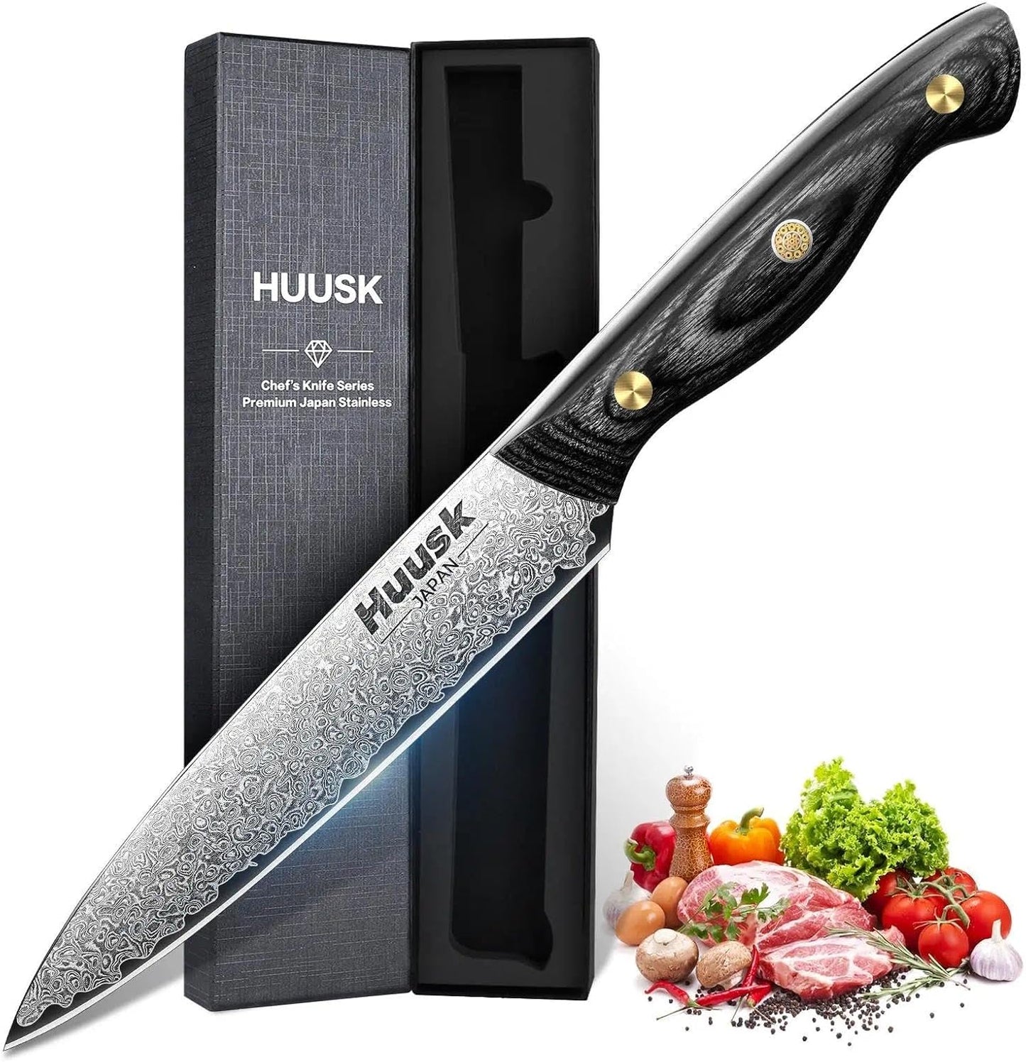Huusk Viking Boning Knife 6 inch, Japanese Boning Knives for Meat Cutting, Full Tang Fillet Knife with Sheath, Brisket Trimming Knives for BBQ, Camping, Christmas Gift for Men and Women