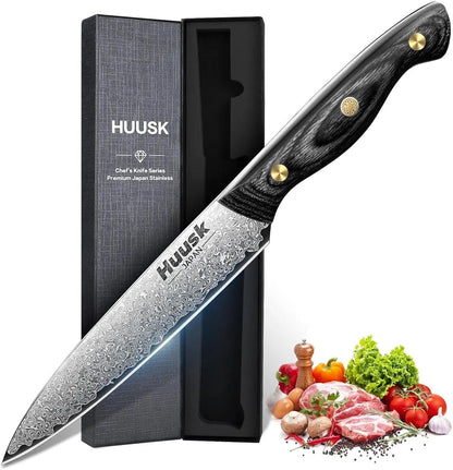 Huusk Viking Boning Knife 6 inch, Japanese Boning Knives for Meat Cutting, Full Tang Fillet Knife with Sheath, Brisket Trimming Knives for BBQ, Camping, Christmas Gift for Men and Women