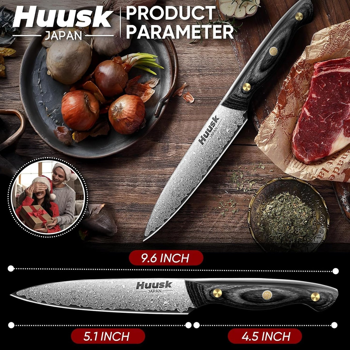 Huusk Viking Boning Knife 6 inch, Japanese Boning Knives for Meat Cutting, Full Tang Fillet Knife with Sheath, Brisket Trimming Knives for BBQ, Camping, Christmas Gift for Men and Women