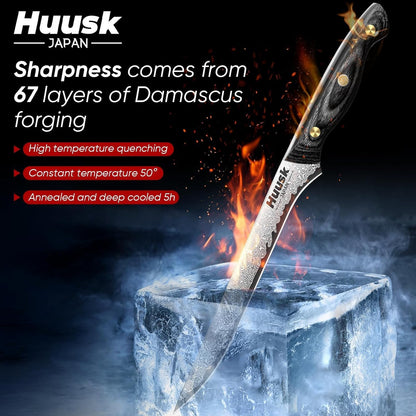 Huusk Viking Boning Knife 6 inch, Japanese Boning Knives for Meat Cutting, Full Tang Fillet Knife with Sheath, Brisket Trimming Knives for BBQ, Camping, Christmas Gift for Men and Women