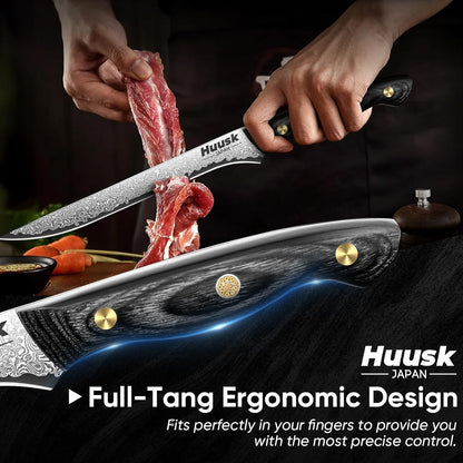 Huusk Viking Boning Knife 6 inch, Japanese Boning Knives for Meat Cutting, Full Tang Fillet Knife with Sheath, Brisket Trimming Knives for BBQ, Camping, Christmas Gift for Men and Women