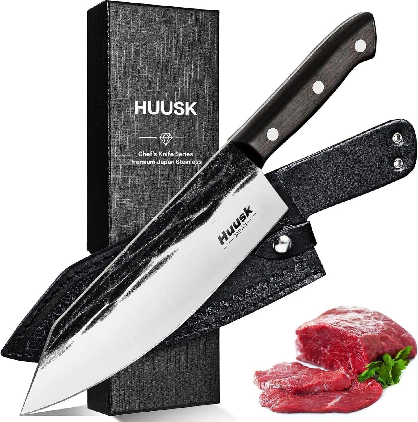 Huusk Viking Boning Knife 6 inch, Japanese Boning Knives for Meat Cutting, Full Tang Fillet Knife with Sheath, Brisket Trimming Knives for BBQ, Camping, Christmas Gift for Men and Women