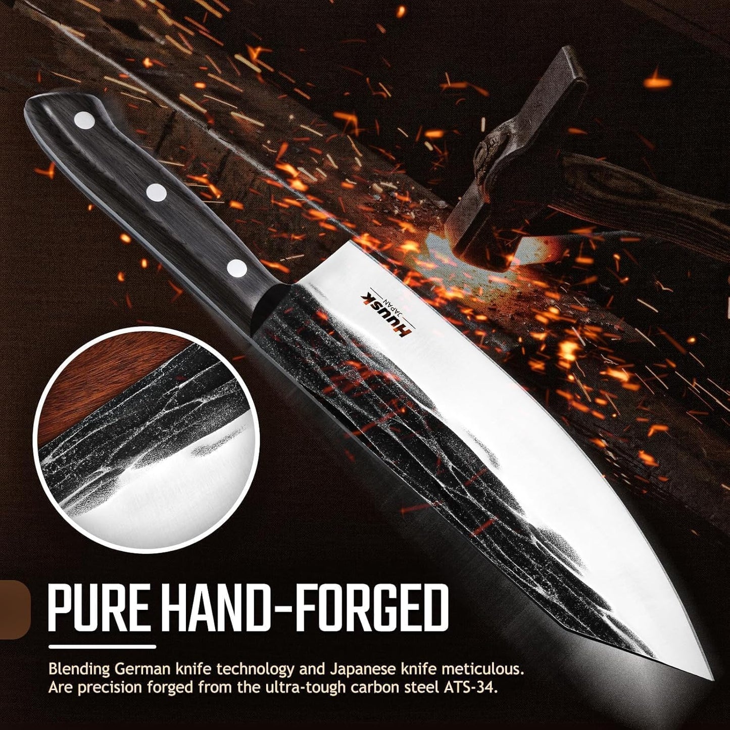 Huusk Viking Boning Knife 6 inch, Japanese Boning Knives for Meat Cutting, Full Tang Fillet Knife with Sheath, Brisket Trimming Knives for BBQ, Camping, Christmas Gift for Men and Women