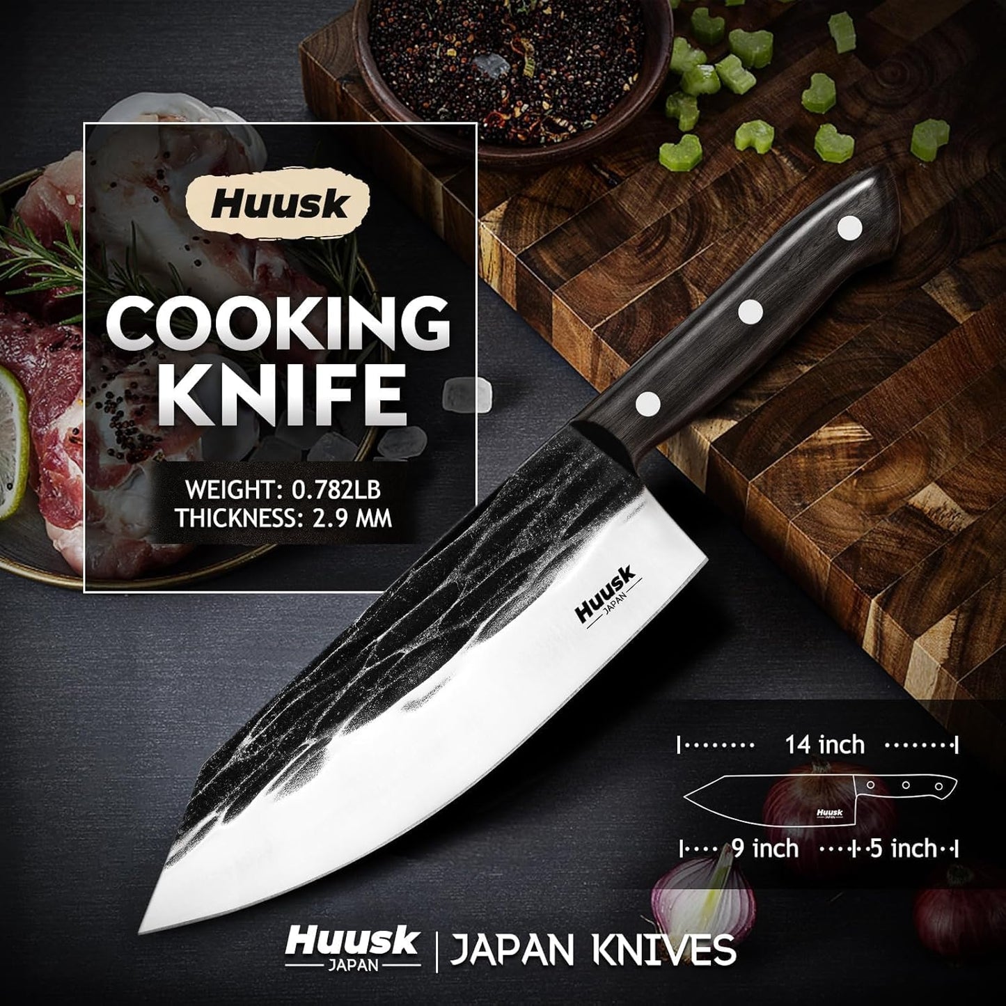 Huusk Viking Boning Knife 6 inch, Japanese Boning Knives for Meat Cutting, Full Tang Fillet Knife with Sheath, Brisket Trimming Knives for BBQ, Camping, Christmas Gift for Men and Women