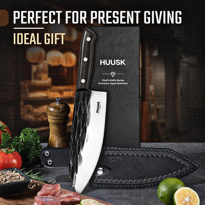 Huusk Viking Boning Knife 6 inch, Japanese Boning Knives for Meat Cutting, Full Tang Fillet Knife with Sheath, Brisket Trimming Knives for BBQ, Camping, Christmas Gift for Men and Women