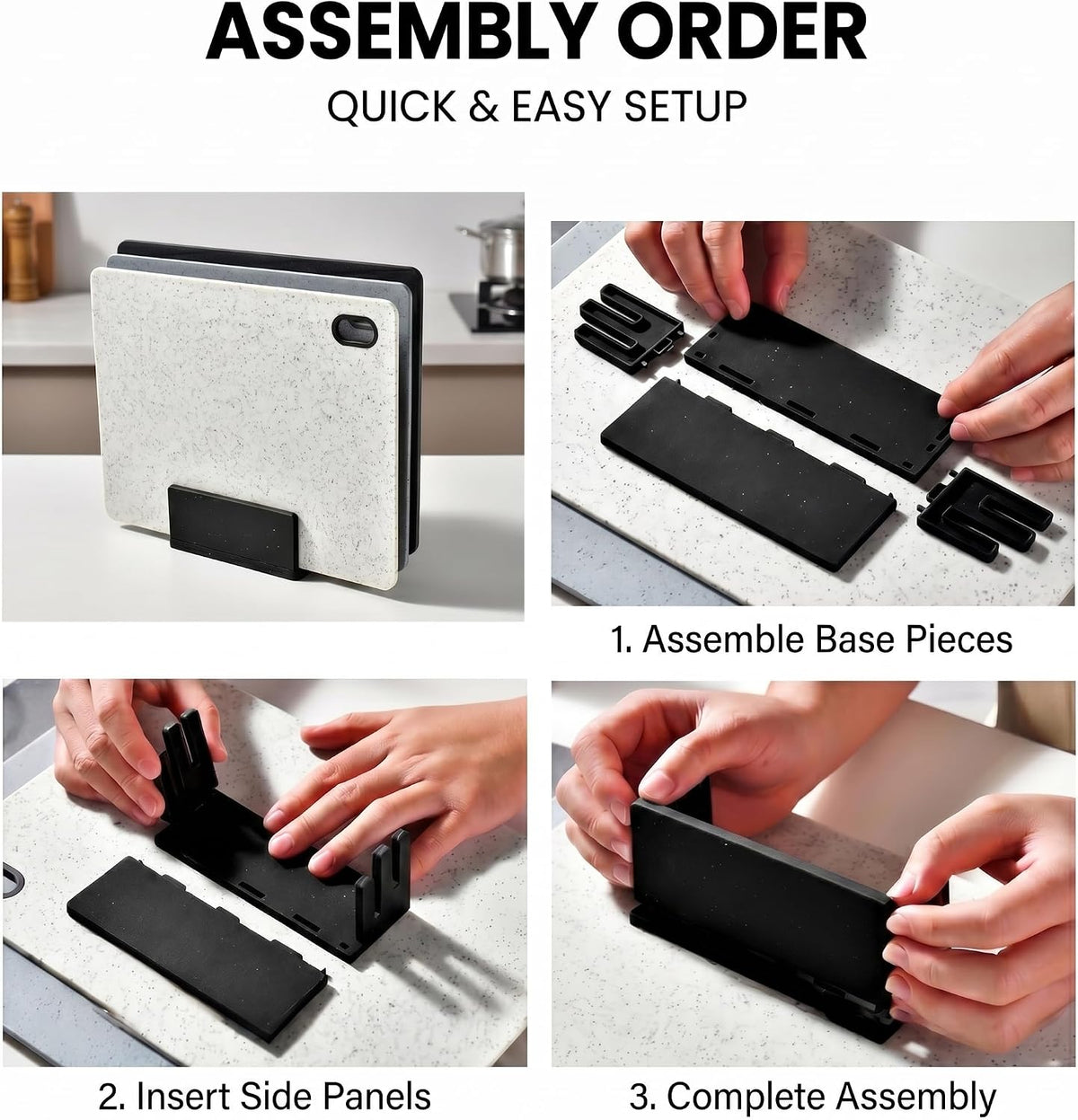 Plastic Cutting Boards Set of 3 with Holder, Stone-Look Color-Coded